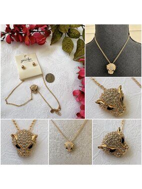 Jennifer & Company Gold Crystal Panther Pendant Jewelry Set Necklace & Earrings